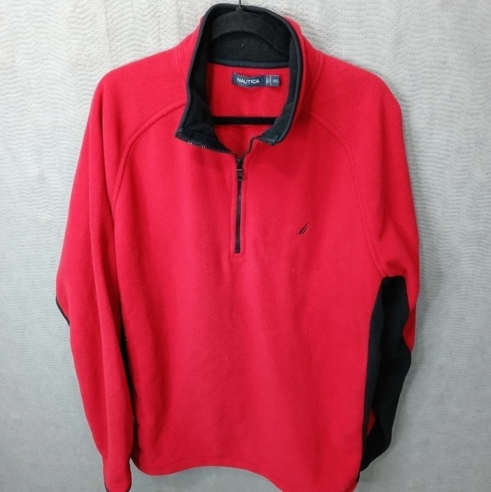 NAUTICA men's heavy red fleece half zip pullover sweater sz XXL. Pit-p 26